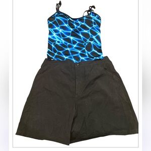 NWT 2 piece Womens Reebok multi-color Tankini with black lined swimshort sz 10